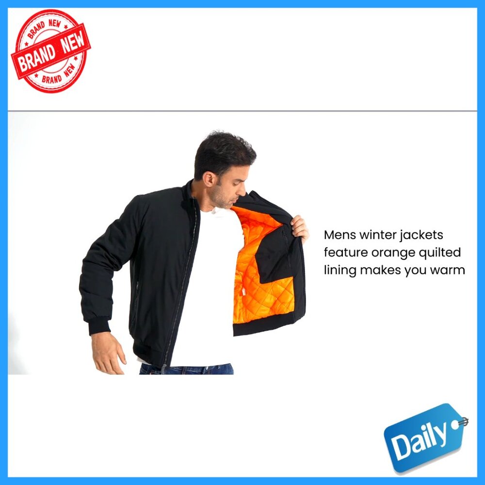 Men's Quilted Bomber Jacket Lightweight Windproof Water Resistant Casual Active - Picture 7 of 7